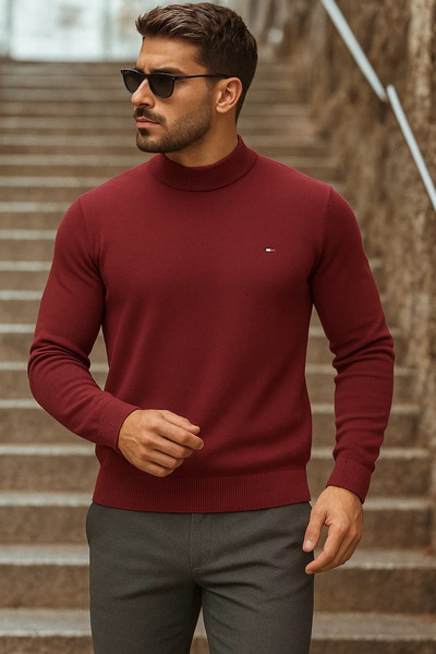 comstar Men's Half-Thigh Premium Burgundy Knitwear Sweater