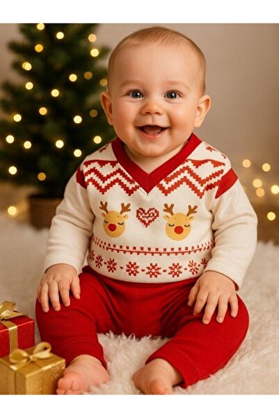 Zekids Baby Boy Organic Bodysuit and Sweater Christmas Themed 3-Piece Set