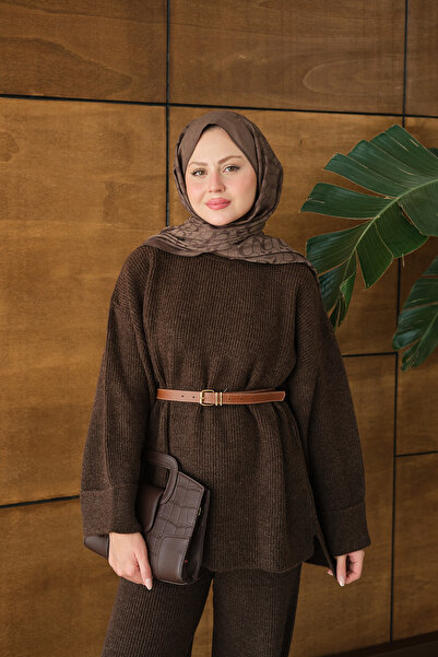 LOCCO Women's Elastic Waist Knitwear Set Brown