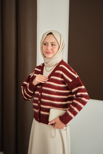 LOCCO Γυναικεία κοντή πλεκτή ζακέτα μπορντό