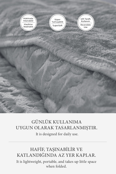 Evlen Home Collection Maya 3 kg Embos Printed Blanket Double Size Thick Soft 220X240 cm Gray