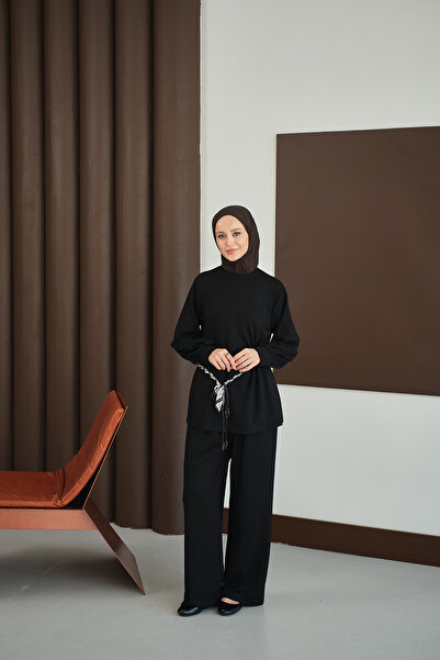 LOCCO Γυναικείο κοστούμι με σχέδιο με ζώνη μαύρο