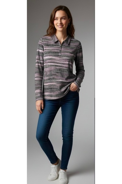 trendbysena Μπλούζα με φερμουάρ και σχέδιο στο γιακά πουκάμισου