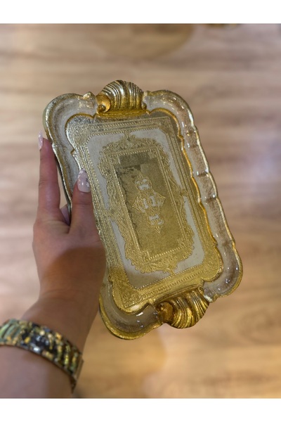 masi ESTERHOMEDECOR 2’li Tek kişilik dikdörtgen orijinal İtalyan Gül ağacı sunum tepsisi