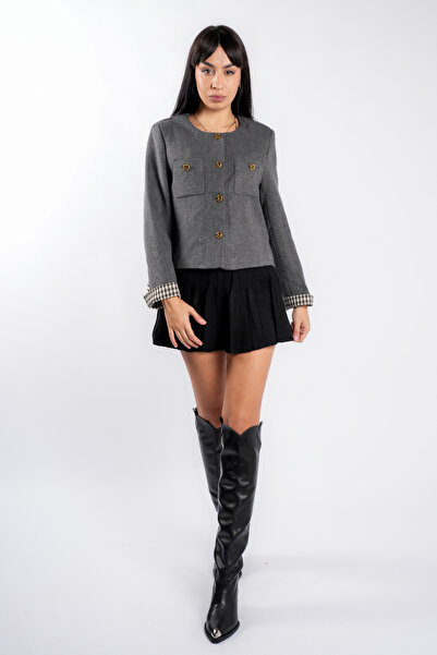 monarh Short Grey Jacket with Gold Buttons