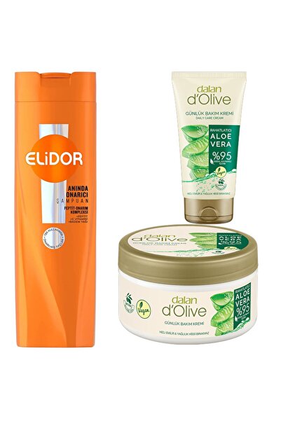 Dalan D'Olive Aloe Vera El & Vücut Kremi Seti 250 ml + 60 ml + Elidor Şampuan...