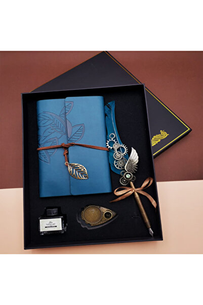 Skygo Calligraphy Pen and Vintage Design Leather Notebook Blue