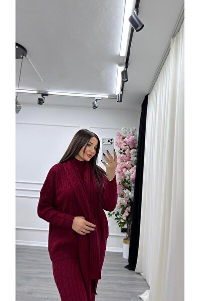 Daves Scarf Hair Braid 3-Piece Knitwear Set - Burgundy