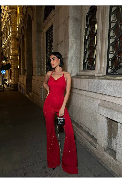 Paraf style Shiny Stone Embroidered Black Jumpsuit