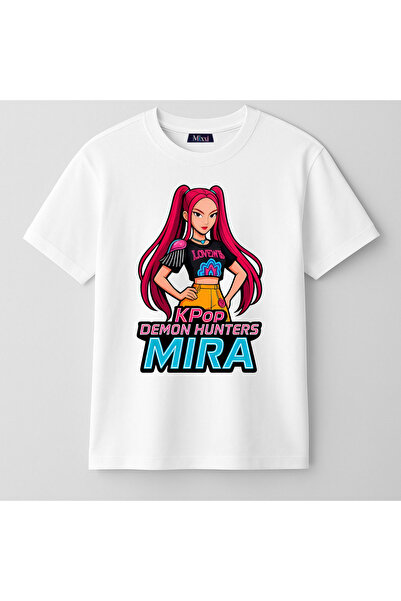 mixxi fashion Kpop Demon Hunters Huntrix Mira Kısa Kollu Baskılı Kız Çocuk Ti...
