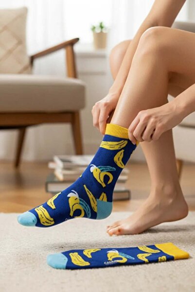 CANMODA جوارب ملونة بنقشة الموز الأزرق (تناسب المقاسات من 36 إلى 44)