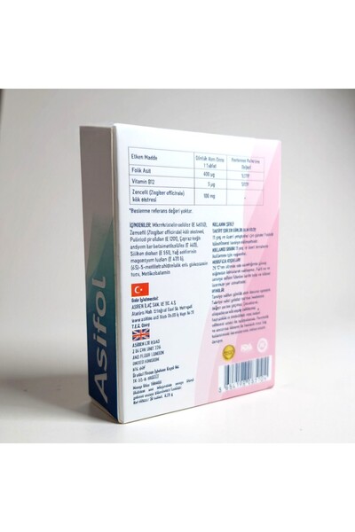 ASBİEN Asbifol Active Folic Acid (Methylfolate) 400 Μg + Vitamin B12 3 Μg Qatrefolic 30 Tablets