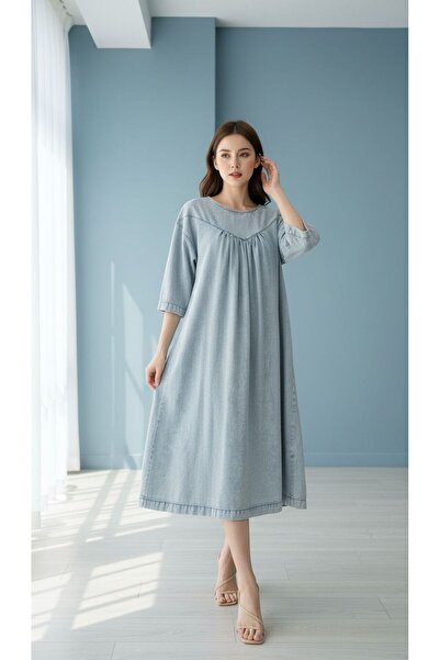 Eight Fashion Γυναικείο τζιν ντραπέ Άνετο φόρεμα μεσαίου μήκους