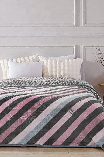 Evlen Home Collection Lora 3 kg Embos Printed Blanket Double Size Thick Soft 220X240 cm Gray