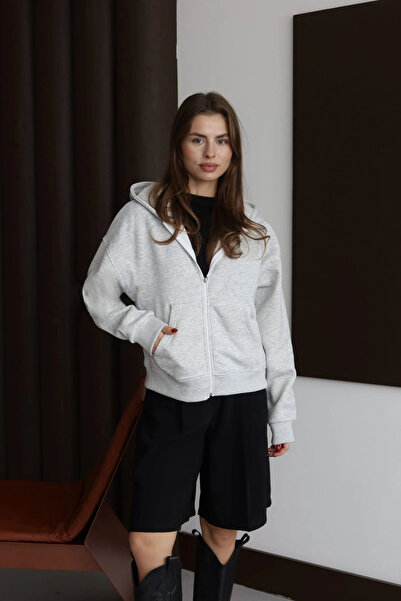 hibiscus 3 Thread Fleece-Lined Hoodie Sweatshirt Frm Grey P510437