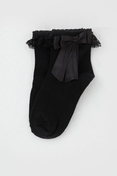 Breeze Детски чорапи с дантелена панделка, възраст 3-12 години, черни