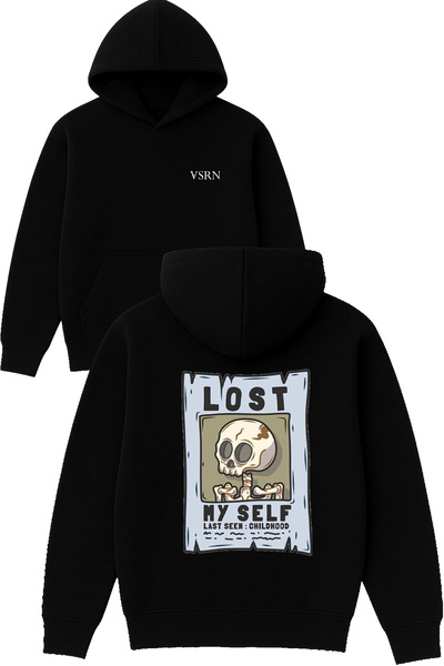 VSRN Lost My Self Design imprimat Hanorac negru supradimensionat cu glugă