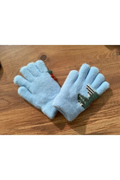Blotch Çift Katlı içi Havlulu Akrilik Elyaf Dinazor Çocuk Mavi Renk Yün Eldiv...