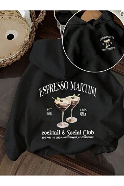 PALPİTO Γυναικείο φούτερ με κουκούλα σε μαύρο χρώμα με στάμπα Martini