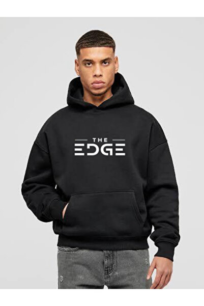 Rivox سويت شيرت رجالي أسود بغطاء رأس قصة فضفاضة The Edge مطبوع