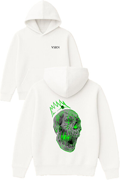 VSRN Hanorac alb supradimensionat cu glugă, cu imprimeu Green Skeleton Design