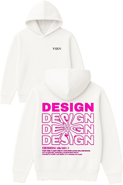 VSRN Design Design Imprimat cu design Hanorac alb supradimensionat cu glugă