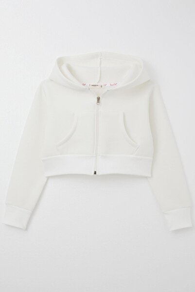 Breeze Girl's Crop Cardigan with Zipper Hooded 8-14 Years Old, Ecru