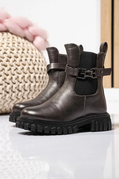 Zaira Ghete fete imblanite gri din piele ecologica Sara #23105 - 35