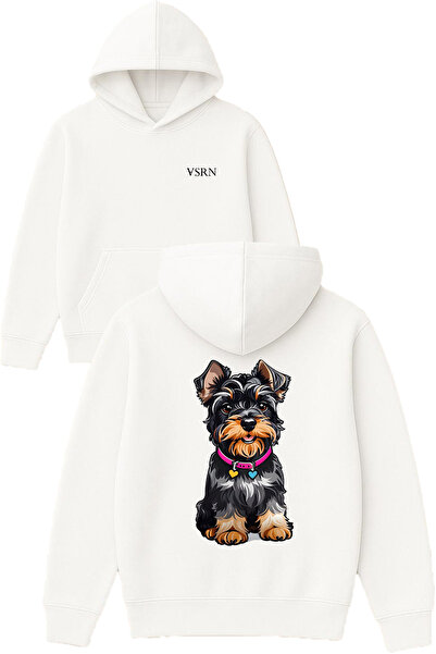 VSRN Hanorac alb supradimensionat cu glugă, imprimat cu design Little Sweet Dog