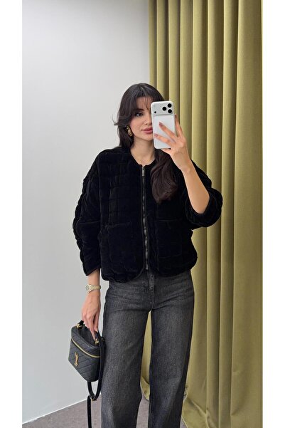 HAZELANNA قماش قابل للتمدد سترة مخملية