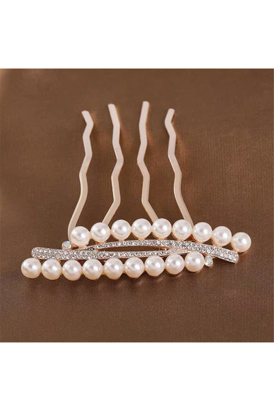 Pelin Aksesuar Gold-tone pearl and stone-embellished row comb hair clip