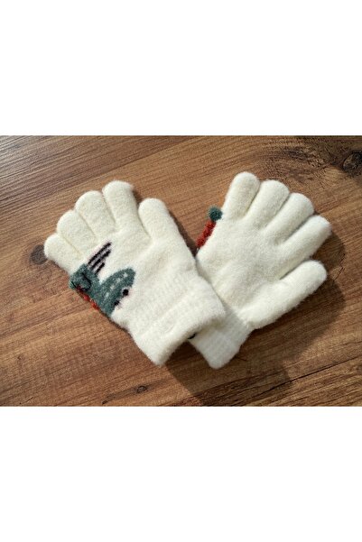 Blotch Çift Katlı içi Havlulu Akrilik Elyaf Dinazor Çocuk Krem Renk Yün Eldiv...