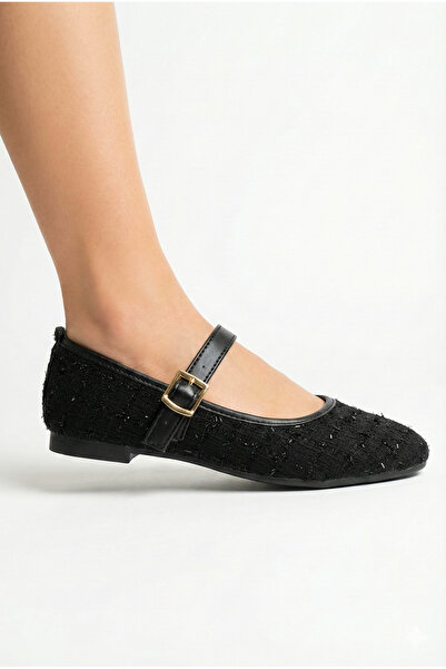 StWenn Tweed Fabric Mary Jane Ballet Stylish Buckle Orthopedic Sole Casual Shoes