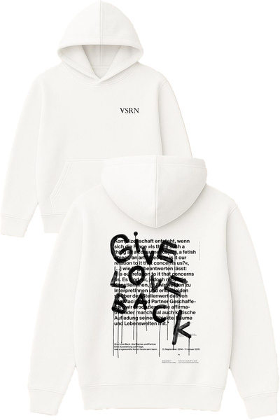 VSRN Hanorac alb supradimensionat cu glugă, imprimat cu design Love Back