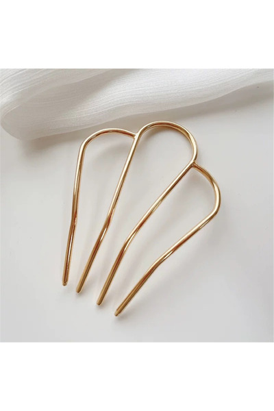 Pelin Aksesuar Gold-Colored Fan-Shaped Minimal Bun Hairpin