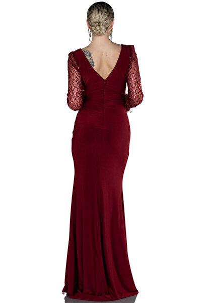 Arden Long Evening Dress, Double-Breasted V-Neck, Sequined Long Sleeve, Draped , Slit Fishtail Evening Dress, 38-44