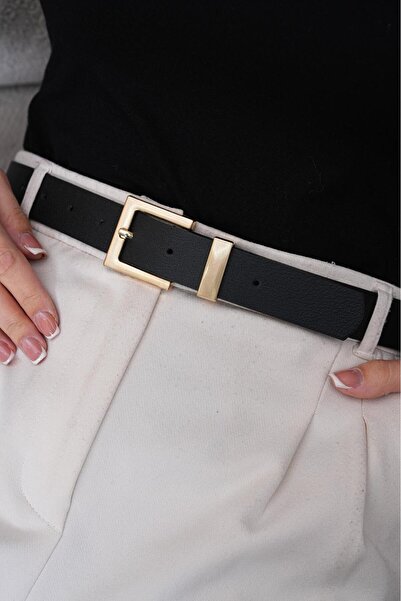 MODAM HİFA Square Gold Buckle Women's Belt Trouser Belt Dress Belt Waist Belt Body Belt Shirt Belt