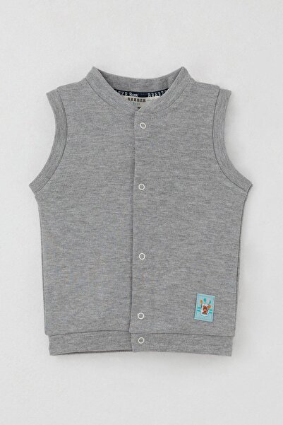 Breeze Baby Boy Vest with Snap Fasteners, Cute Balloon Bear Embroidery, 4 Months-1 Year Old, Gray Melange