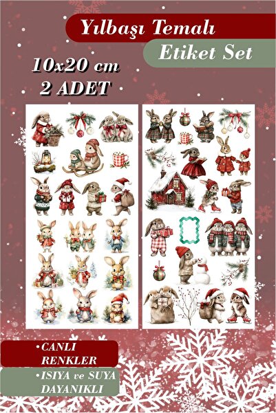 Piksel Grafik Tavşanlar Yılbaşı Temalı 2'li Çıkartma Sticker Seti - Kalem, La...