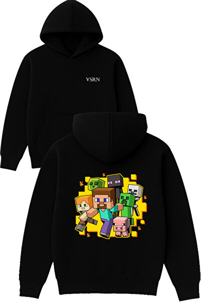 VSRN تصميم كار آدمز مطبوع قصة فضفاضة سويت شيرت أسود بغطاء رأس