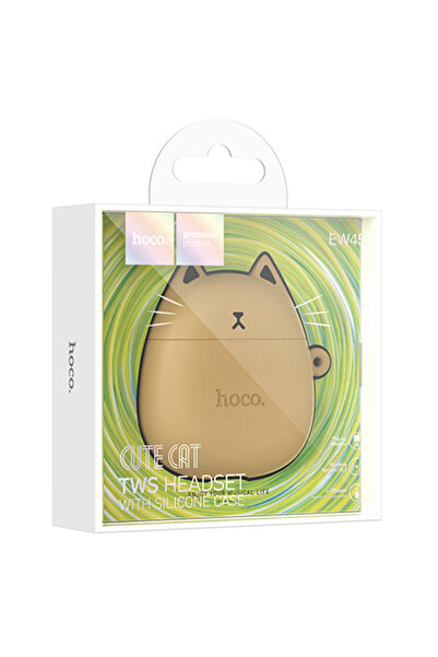 Hoco Casti Wireless (EW45), Ear Buds, BT 5.3, 200mAh, + Husa CatCase, Caramel/BROWN