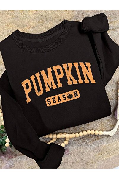 PALPİTO Hanorac oversize negru cu imprimeu Pumpkin Season pentru femei