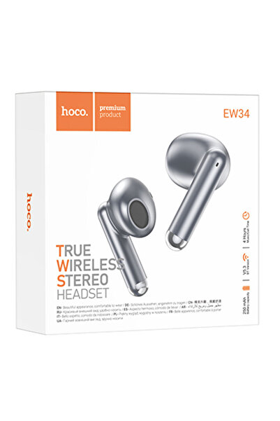 Hoco Casti Wireless (EW34), Casti Wireless, Ear Buds, BT 5.3, 150h StandBy, 250mAh, Full, Gray