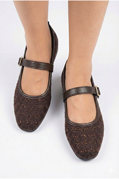 StWenn Tweed Fabric Mary Jane Ballet Stylish Buckle Orthopedic Sole Casual Shoes