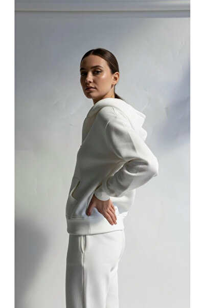 hibiscus 3 Thread Fleece-Lined Hoodie Sweatshirt Frm White P510437