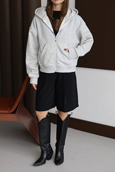 hibiscus 3 Thread Fleece-Lined Hoodie Sweatshirt Frm Grey P510437