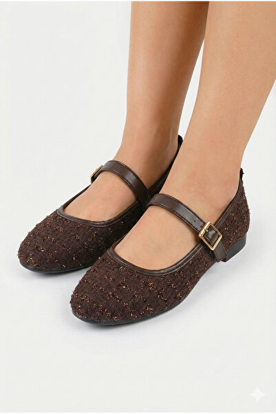 StWenn Tweed Fabric Mary Jane Ballet Stylish Buckle Orthopedic Sole Casual Shoes