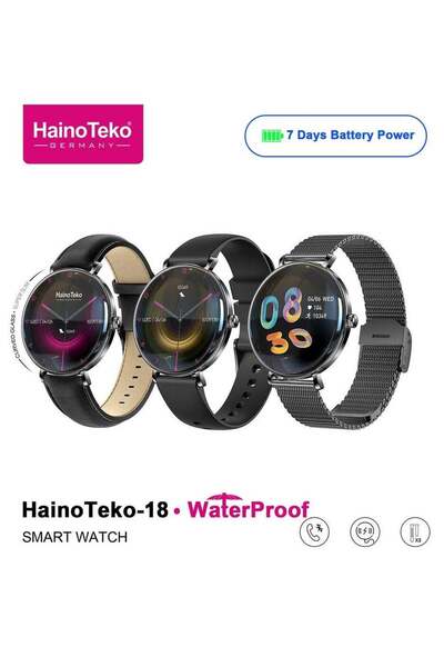 HAINOTEKO -18 Waterproof Round AMOLED Smartwatch with BT Calling - Ladies Black