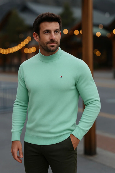 comstar Men's Basic Winter Half-Thigh Length Long Mint Sweater