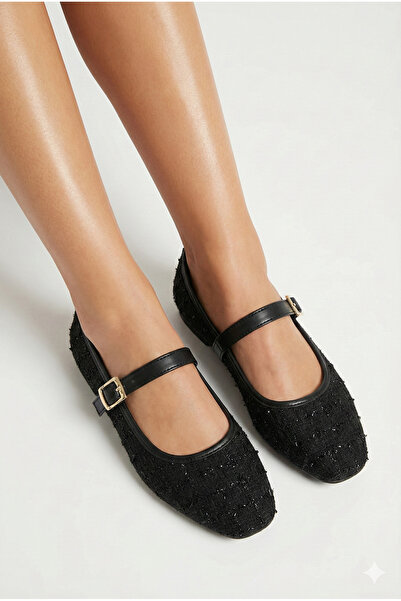 StWenn Tweed Fabric Mary Jane Ballet Stylish Buckle Orthopedic Sole Casual Shoes